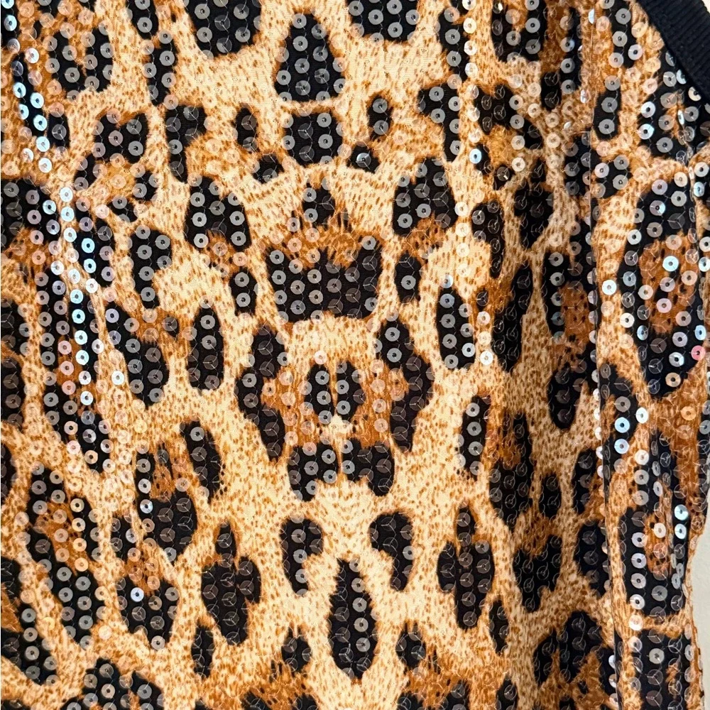 Sequin Leopard Print Racerback Tank Top in Gold and Black Size L - Picture 5 of 8
